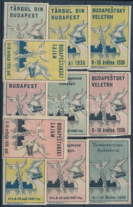 1936 Budapesti Vásár 11 db idegennyelvű levélzáró