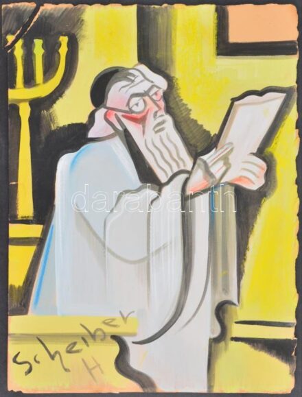 Scheiber H jelzéssel: Rabbi. Vegyes technika, karton, sérült. 53x38,5 cm