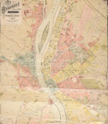 1903 Budapest székesfőváros térképe, rajzolta: Homolka József, kiadja: Eggenberger-féle könyvkereskedés, restaurált, 95×79 cm