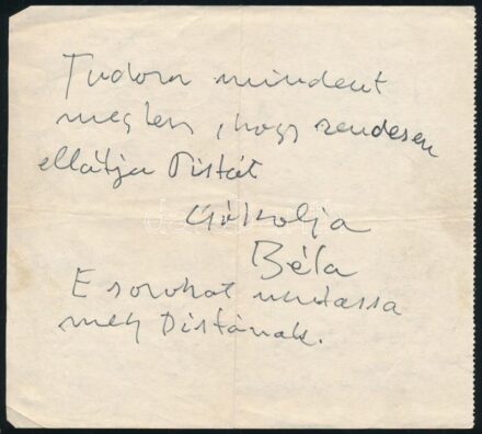 1972 Czóbel Béla festőművész autográf levele, Apáti Abkarovics Rózsi, Apáti Abkarovics Béla (1888-1957) festőművész húgának pénzügyekről. Két kézzel írt oldal, papírlapon, Czóbel Béla festőművész autográf