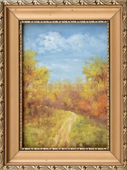 Olvashatatlan (Lukács...) jelzéssel: Őszi táj. Olaj, vászon. Dekoratív, üvegezett fakeretben. 21,5x16cm