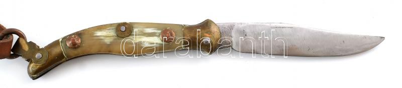 Egyedi, kézzel készült vadászkés, Válik jelzéssel, bőr, szaru. h:22 cm bőr tokkal. - Image 2