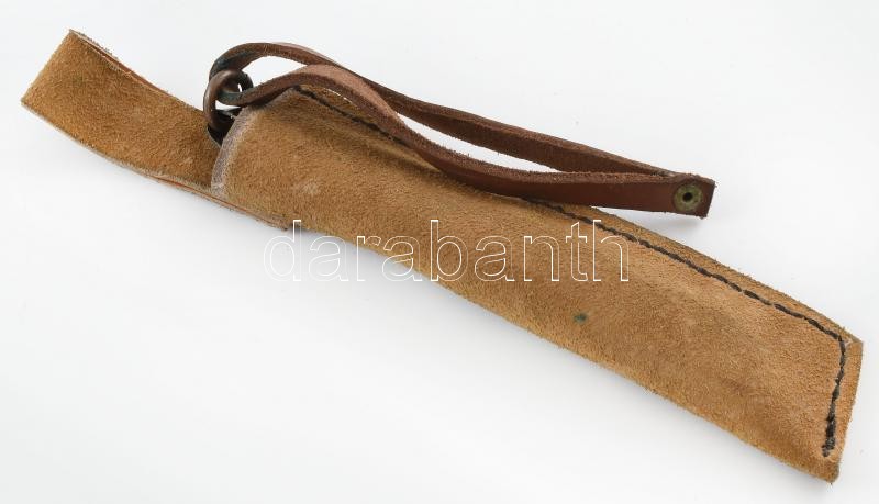 Egyedi, kézzel készült vadászkés, Válik jelzéssel, bőr, szaru. h:22 cm bőr tokkal. - Image 3