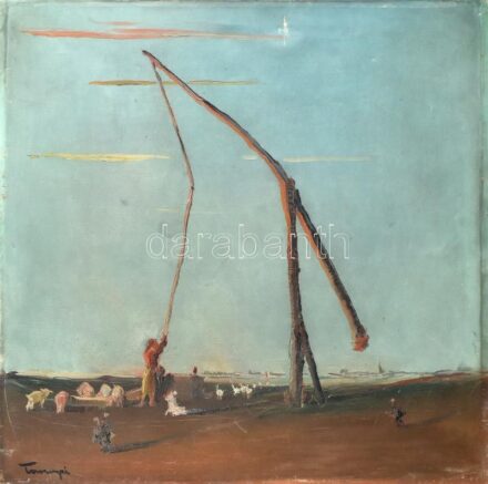Tornyai jelzéssel: Gémeskútnál. Olaj, vászon, sérült, 50x50 cm