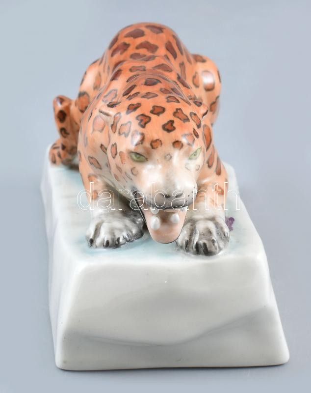 Herendi leopárd figura, terv: Markup Béla, kézzel festett, jelzett, hibátlan, h: 20 cm - Image 2