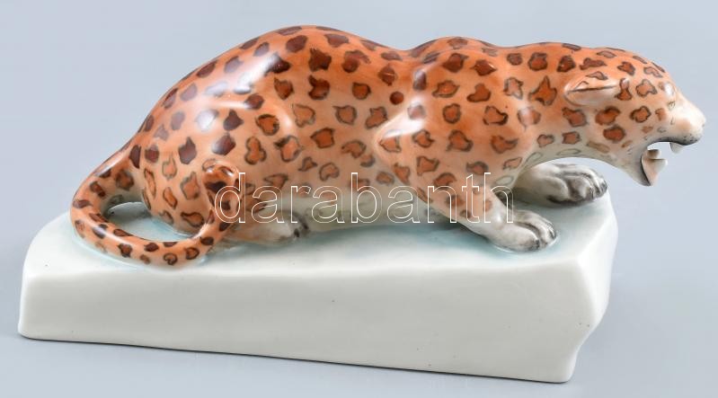 Herendi leopárd figura, terv: Markup Béla, kézzel festett, jelzett, hibátlan, h: 20 cm - Image 3