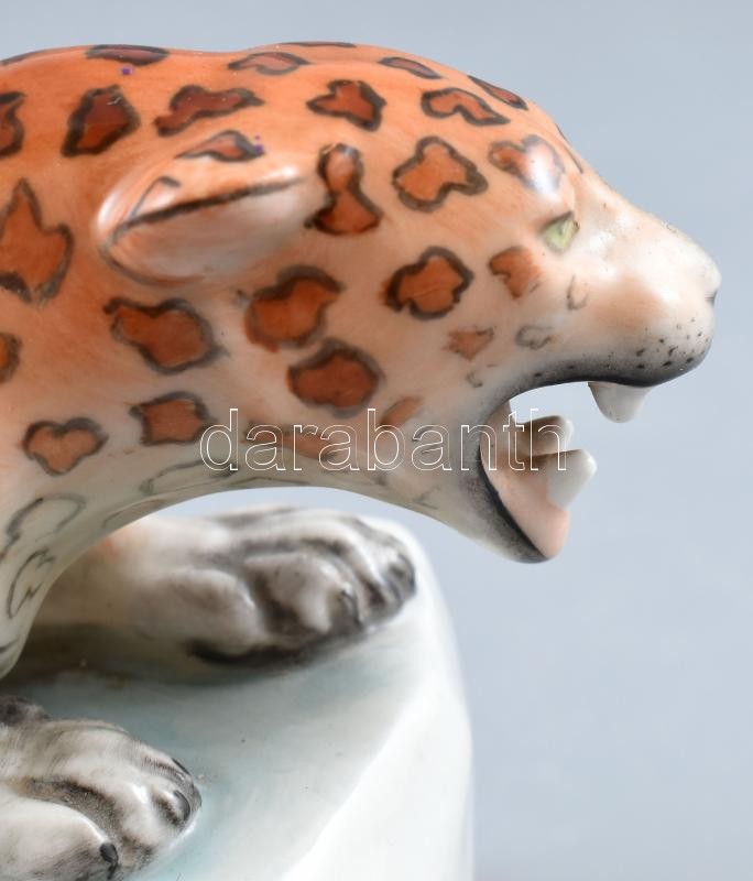 Herendi leopárd figura, terv: Markup Béla, kézzel festett, jelzett, hibátlan, h: 20 cm - Image 4