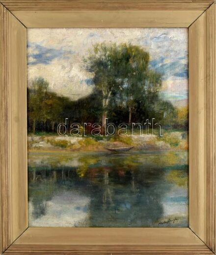Mednyánszky jelzéssel: Vízparti táj. Olaj, vászon. Javított. Sérült. Dekoratív, kissé sérült fakeretben. 61x49,5 cm