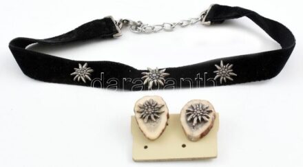 Havasi gyopáros agancs fülklipsz pár + fekete choker nyaklánc