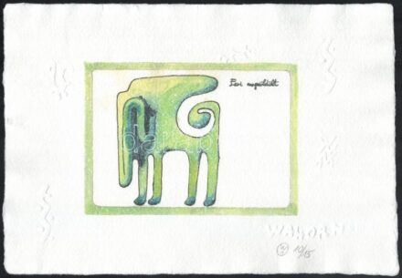Wahorn András (1953-): Feri megzöldült. Computer print, dombornyomás, merített papír, jelzett, számozott (10/15), 21,5×30 cm
