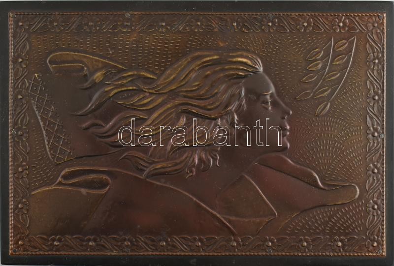 Szovjet retró fadoboz fémlemez rátéttel, kopott, 24x16x6cm - Image 2