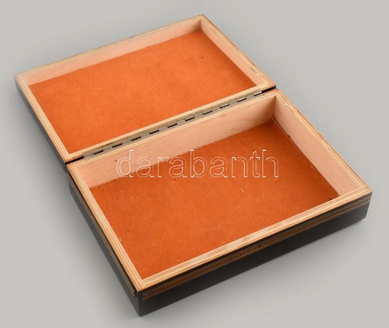 Szovjet retró fadoboz fémlemez rátéttel, kopott, 24x16x6cm - Image 3