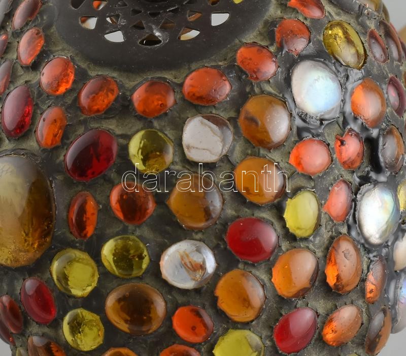 Asztali lámpa, üvegmozaikos búrával, kopott, működik, E14es égővel, m:25cm - Image 2