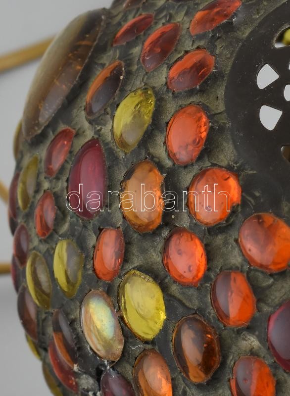Asztali lámpa, üvegmozaikos búrával, kopott, működik, E14es égővel, m:25cm - Image 4