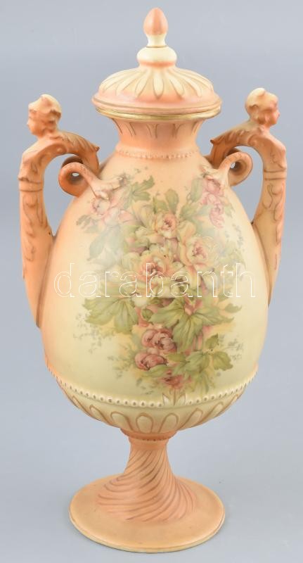 Régi porcelán fedeles váza, alján lyuk, kopott, jelzés nélkül m:40cm