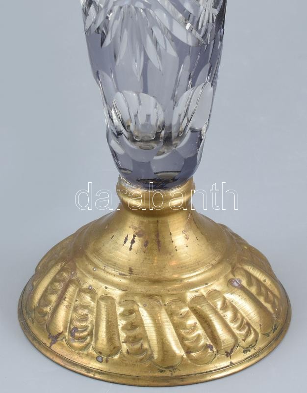 Ólomkristály váza, fém aljjal, apró csorba, m:26 cm - Image 3