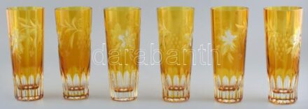 Ajka vizespohár, csiszolt kristály, borostyán színű, etikettel jelzett,hibátlan, m:16cm (6db)