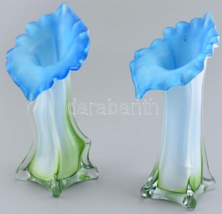 Üveg váza pár, gyári hibákkal, kopott, m:20cm (2db)