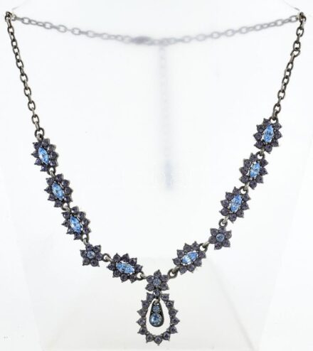 Kék és szürkés kövekkel díszített bizsu nyaklánc + türkiz köves gyűrű