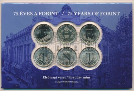 2021. 5Ft Cu-Ni-Zn '75 éves a Forint' első napi veret (6xklf) sorszámozott emléklapon '04522' T:1