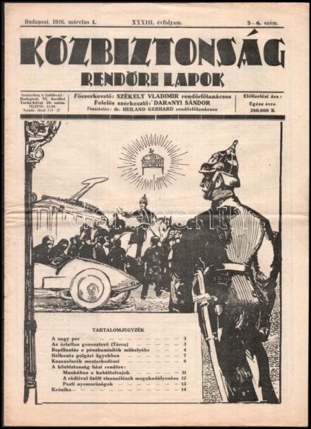 1926 Bp., Közbiztonság rendőri lapok XXXIII. évfolyamának 5-6. száma, 16p