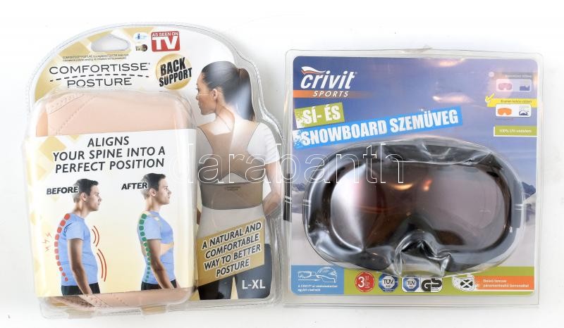 Testtartást javító hátpánt + snowboard szemüveg, bontatlan csomagolásban