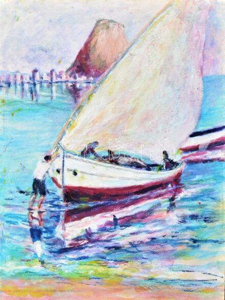 Jelzés nélkül: Vitorlás. Olaj, papír, 33×25 cm