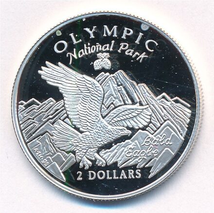 Cook-szigetek 1996. 2$ Ag 'Olympic Nemzeti Park' T:PP kis fo. Cook Islands 1996. 2 Dollars Ag 'Olympic National Park' C:PP small spots Krause KM#280
