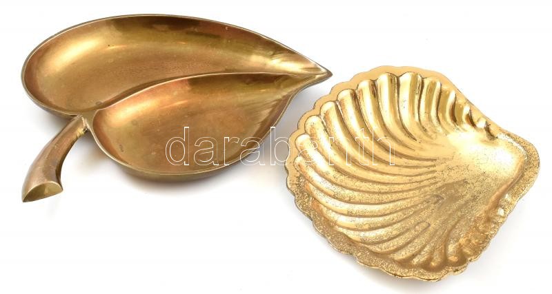2db öntött réz kínáló, levél és kagyló formájú, d:16-19cm