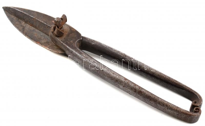 Jelzett, kovácsolt lemezolló, jelzett: Emil Lehmann, h:33cm