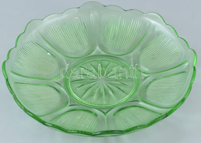 Zöld retró tál, kopásnyomokkal, d:24cm