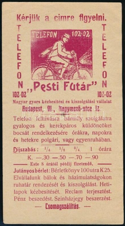 Pesti Futár számolócédula