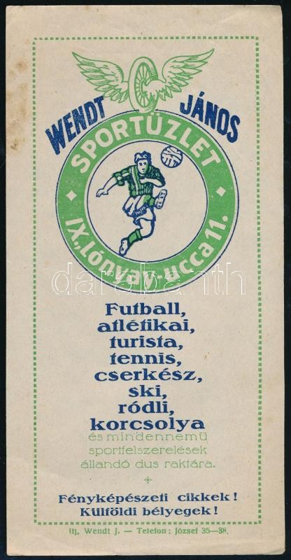 Wendt János Sportüzlet Bp. IX. Lónyay utca számolócédula
