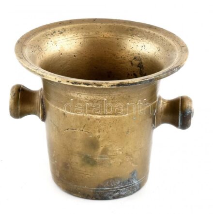 Réz mozsár, kissé rozsdafoltos, kopottas, d: 12 cm, m: 10 cm