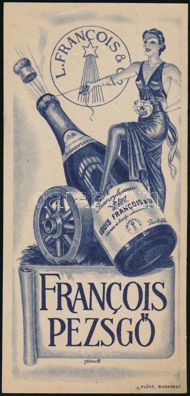 Francois pezsgő számolócédula, Gönczi-Gebhardt Tibor (1902-1994) grafikája