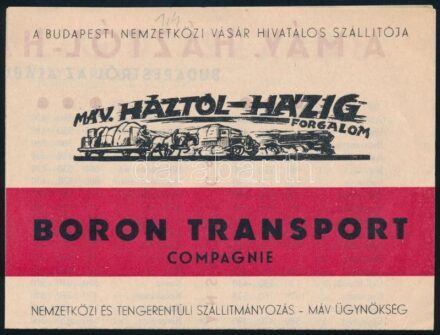 cca 1930 Boron Transport Compagnie (BNV hivatalos szállítója) díjszabás
