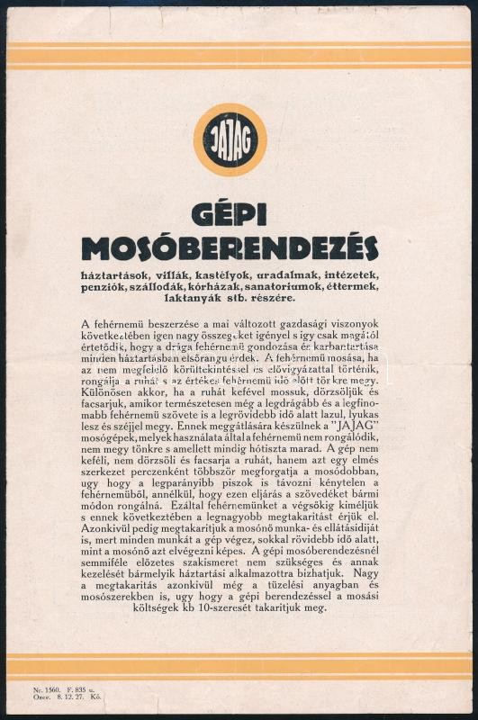 cca 1930 Gépi mosóberendezés prospektus