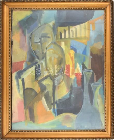 Olvashatatlan (Barcsay?) jelzéssel: Táj. Olaj, karton. Üvegezett, dekoratív fakeretben. 69x52 cm.