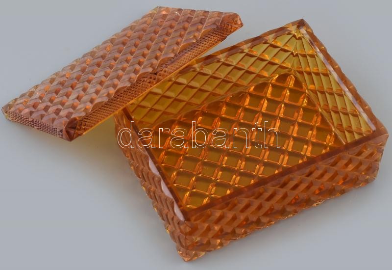 Borostyánüveg cseh doboz, kopásnyomokkal, 12x9x6cm - Image 2