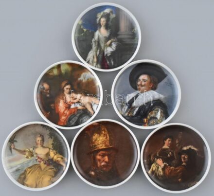6db Kaiser német tálkák, híres festményekkel díszítve, porcelán, jelzett, d:10cm