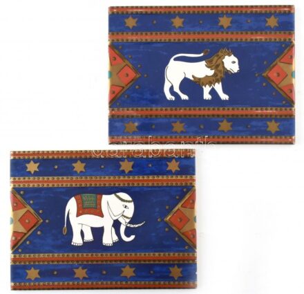 Villeroy & Boch elefántos és oroszlános dísz csempe, jelzett, hibátlan, 15x20cm