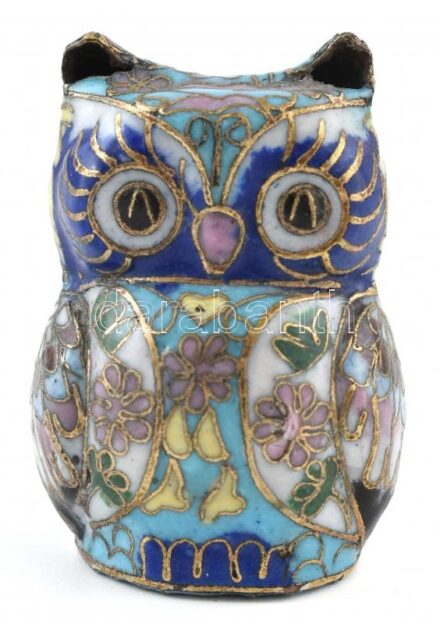 Cloasonne bagoly, jelzés nélkül, hibátlan, m:5cm