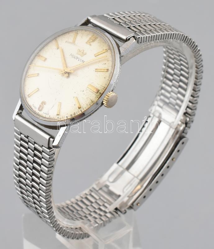 Marvin kézi felhúzós karóra, fém szíjjal, működőképes állapotban 35 mm Karcos üveggel - Image 2