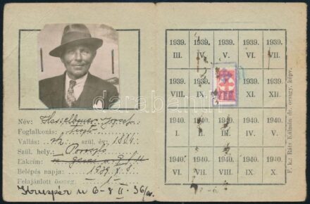 1939 Nyilaskeresztes Párt ideiglenes fényképes tagsági igazolvány, tagdíjbélyeggel