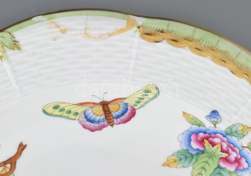 Herendi Viktória mintás 1db mélytányér, kézzel festett porcelán, jelzett, kopásnyomokkal, ragasztott. - Image 2