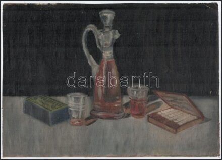 Jelzés nélkül: Csendélet. Olaj, vászon, vakkeret nélkül, jobb felső sarkában türésnyommal, 22,5x32 cm