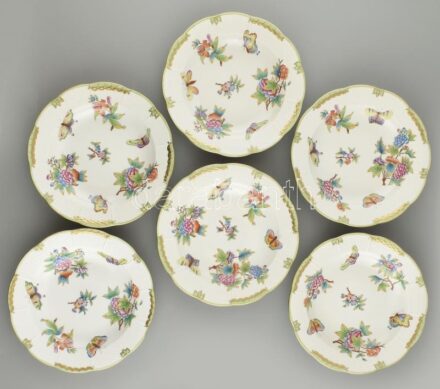 Herendi Viktória mintás 6db mélytányér, kézzel festett porcelán, jelzett, hibátlan.