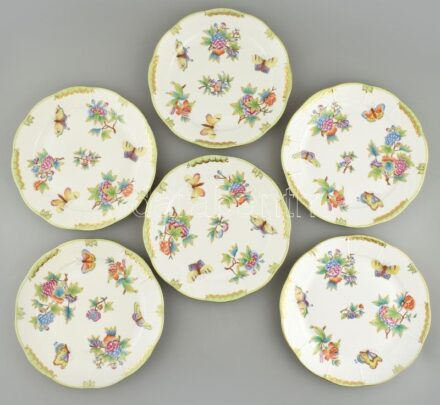 Herendi Viktória mintás 6db lapostányér, kézzel festett porcelán, jelzett, hibátlan.