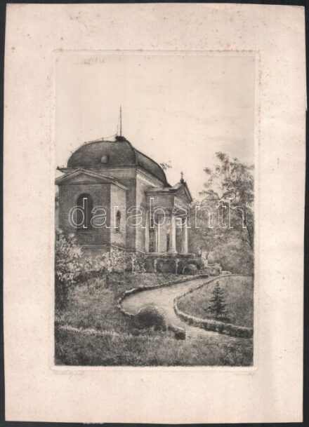 Olvashatatlan jelzéssel: Szőlősgyörök (Szőllősgyörök, Gróf Jankovich család mauzóleuma). Rézkarc, papír, foltos, 28x18 cm