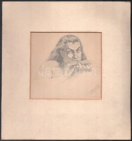 Muskovszky László (1902-?): Pán, 1923. Ceruza, papír, jelzett, paszpartuban, 13x13,5 cm
